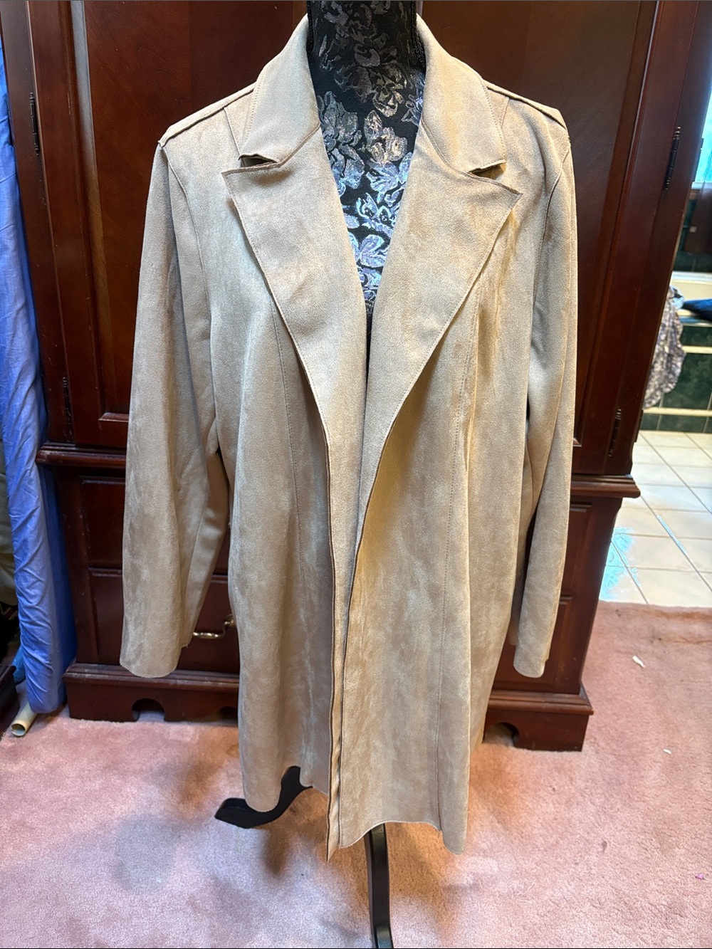 Women's Suede Open Front Blazer Coat - Tan